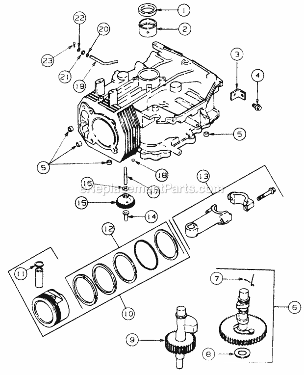 Crankcase Diagram and Parts List for 4815F 556C465M100 Cub Cadet Lawn Mower